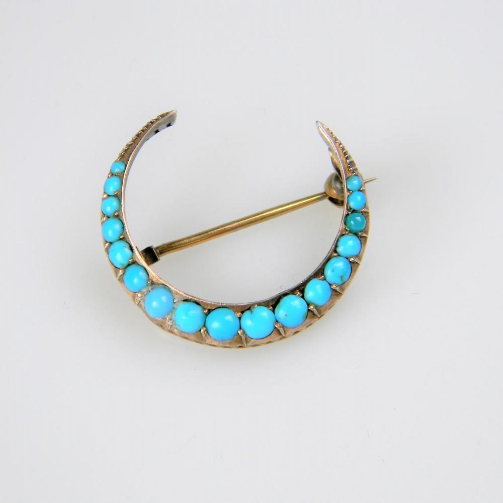 Antique Turquoise Crescent Brooch | DB Gems