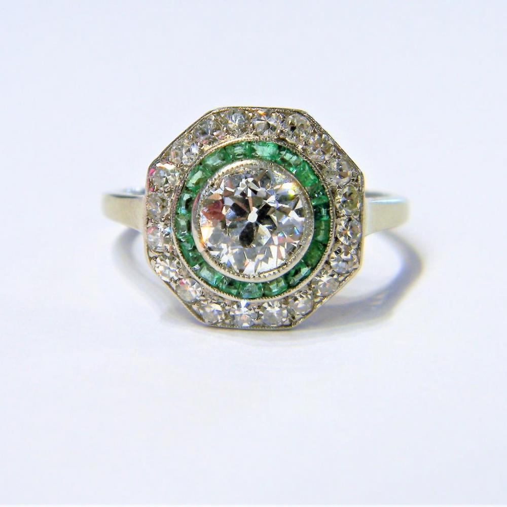 art deco diamond and emerald engagement rings